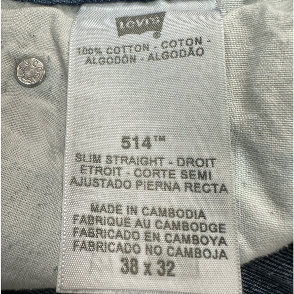 Levi's 514 Jeans Mens‎ Size 38 X 32 Blue Straight Leg Fit Medium Wash Denim - Picture 12 of 14